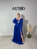 Rochie Siera lungă din voal manela lungă și aplicații pietre la bust