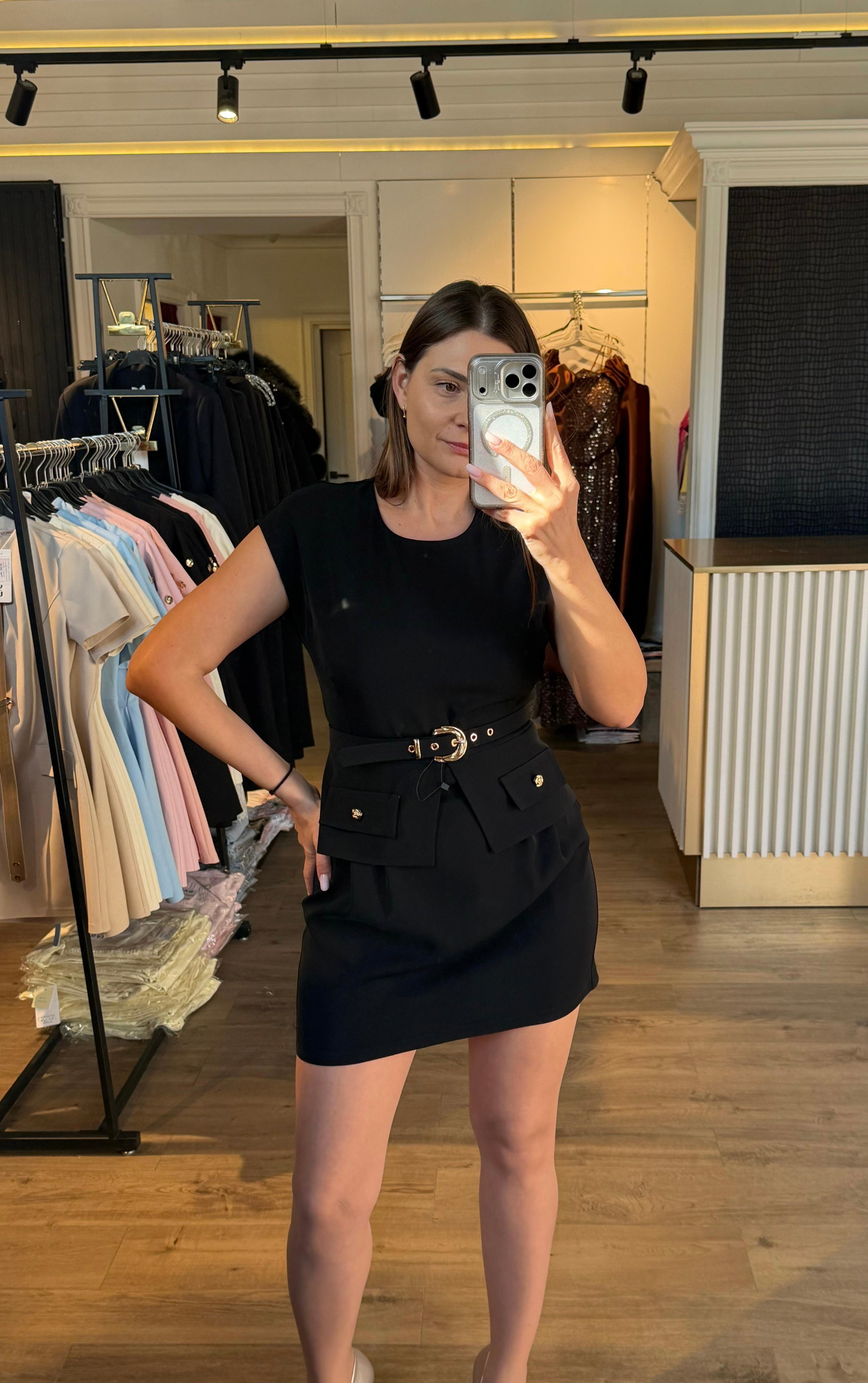 Rochie Alice scurtă cu volan în talie și curea