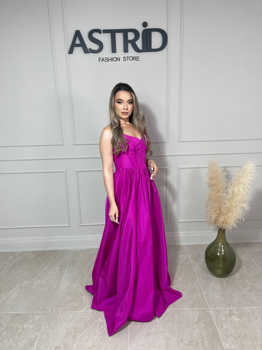 Rochie Lucy lungă din tafta tip corset și crăpătură pe picior