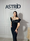 Rochie Naba tip bandaj decolteu tip bărcuță și pietre la gât