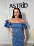 Rochie Amelie lungă din paiete cu mânecă bufantă