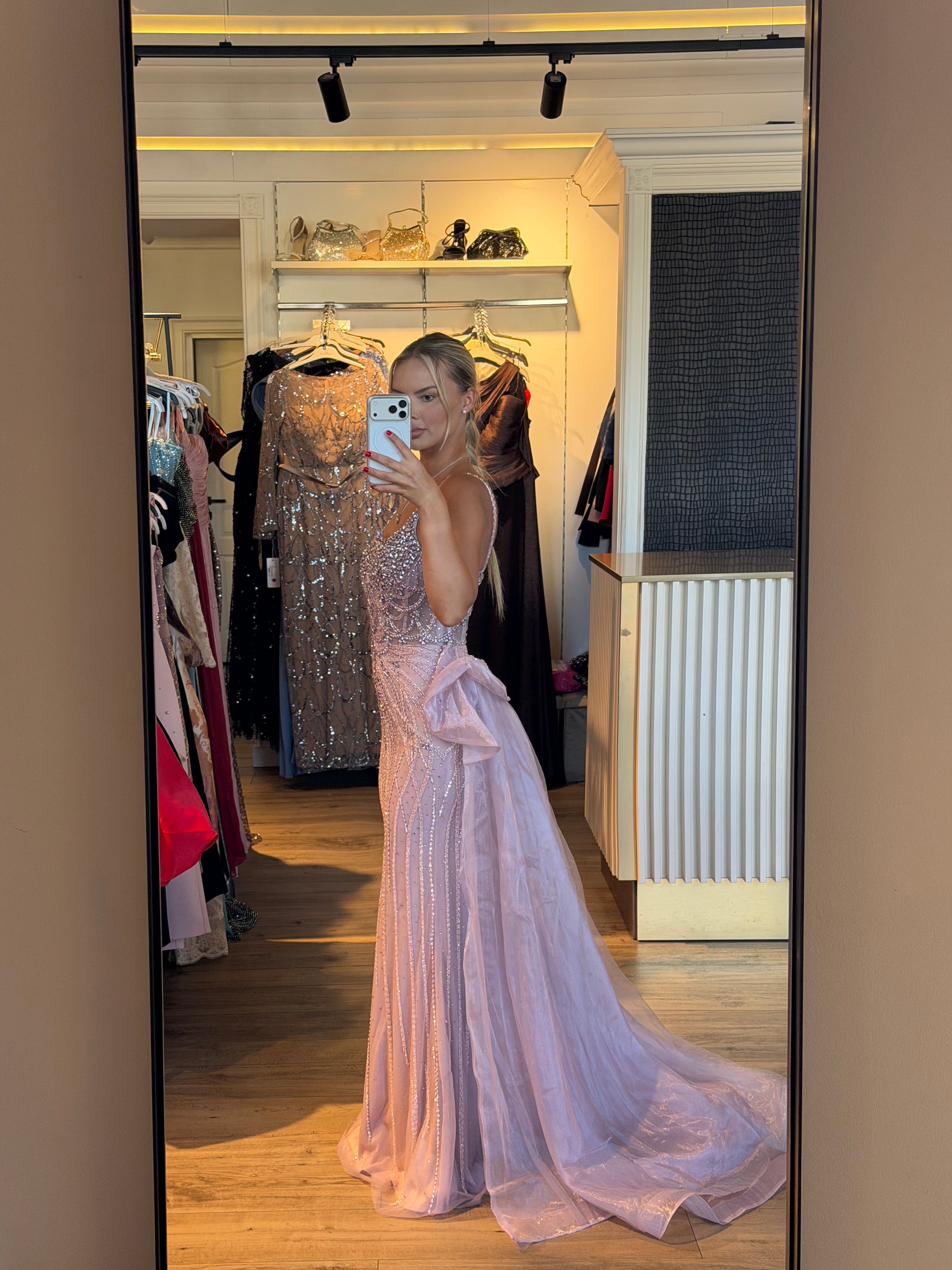 Rochie Gabrielle lunga din pietre cu trena detasabila