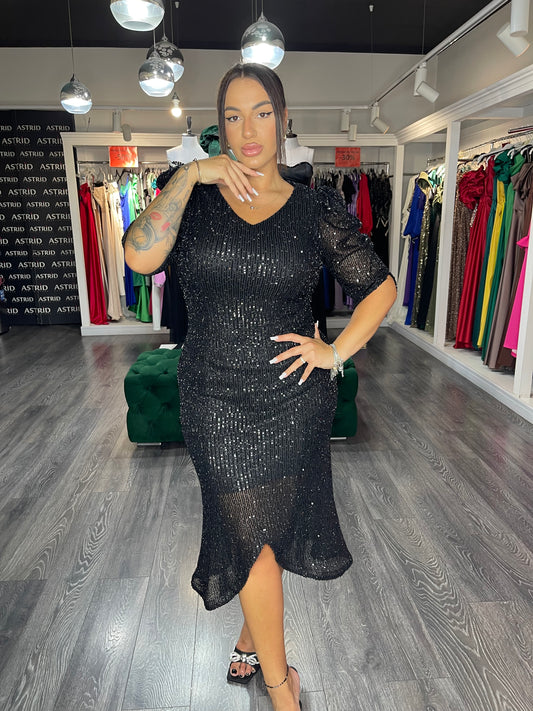 Rochie Elena midi din paiete mânecă 3/4