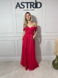 Rochie Laila lungă din voal umeri căzuți și corset la spate