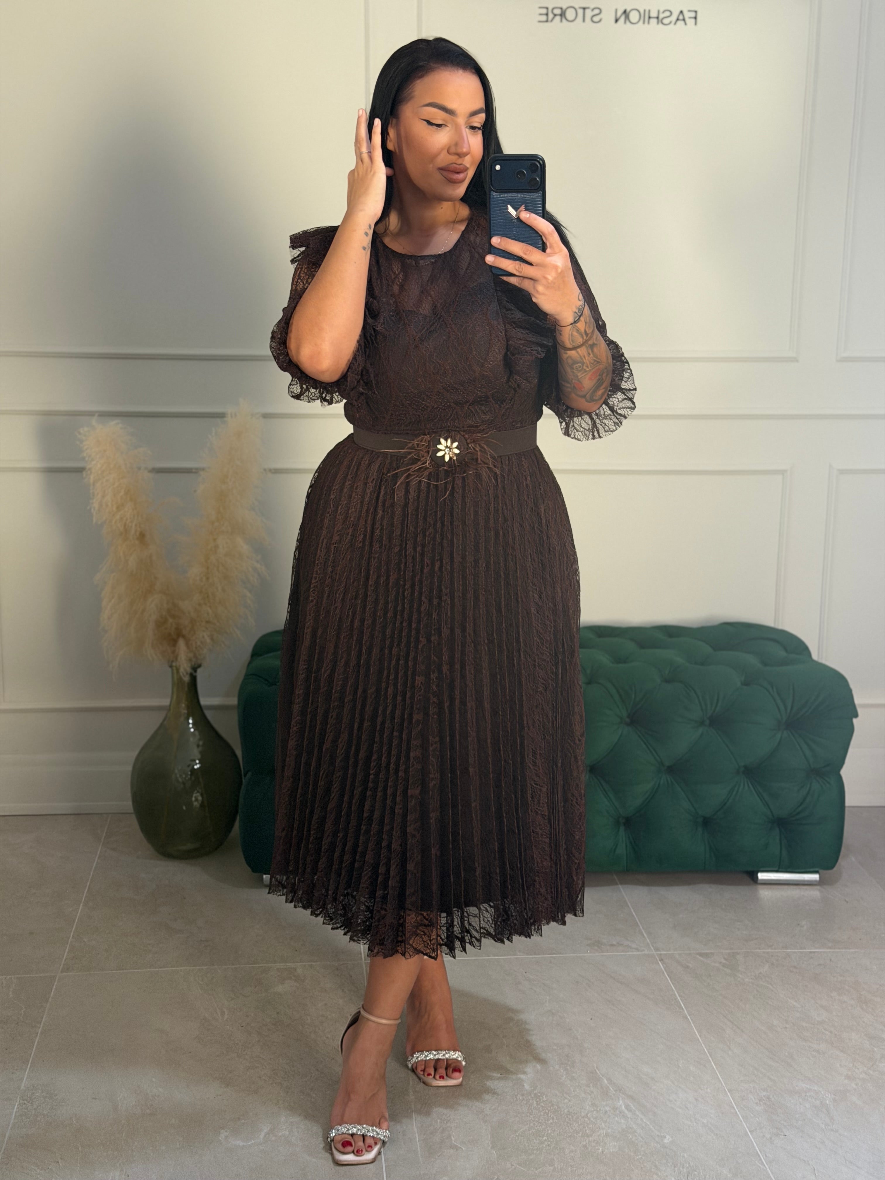Rochie Agatha midi in clos din dantela cu maneci 3/4