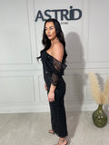 Rochie Opal midi din paiete cu mânecă căzută