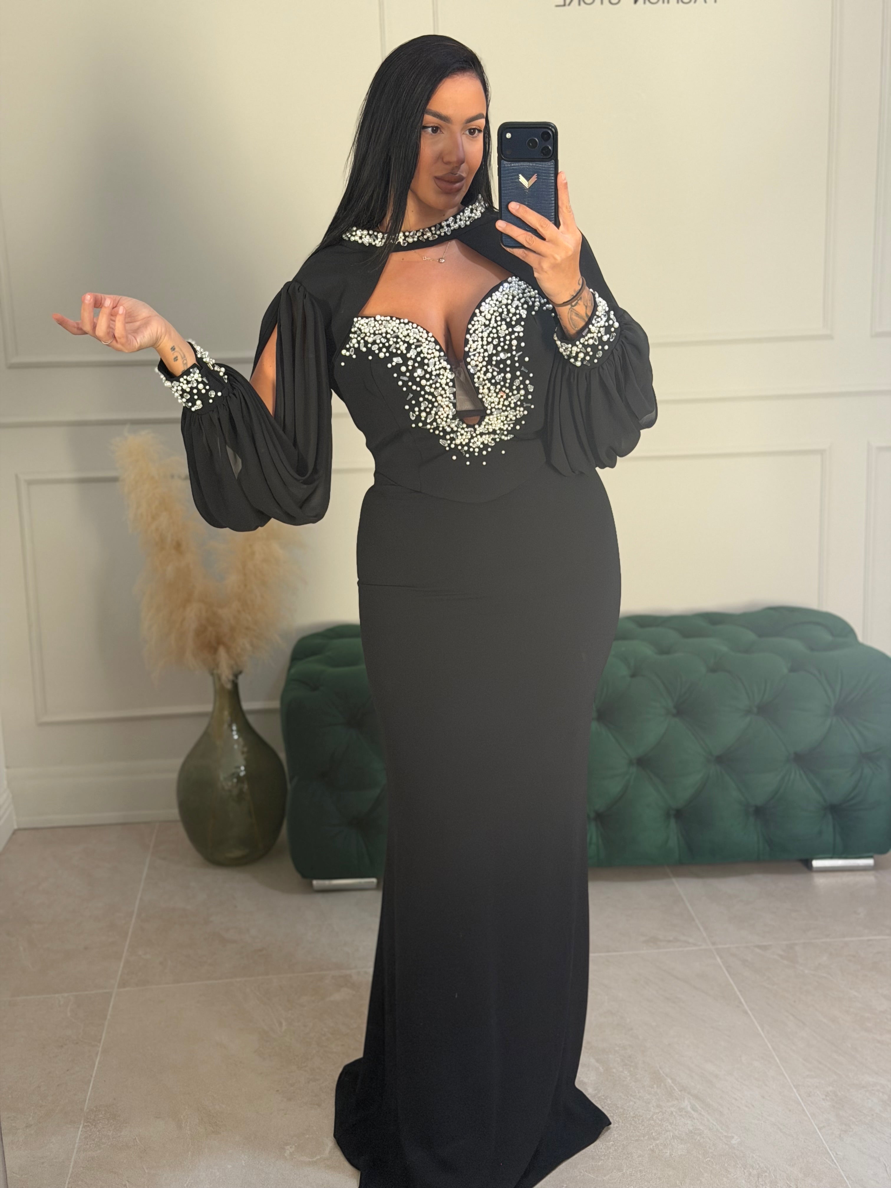 Rochie Agape lunga cu pelerina si aplicatii perle