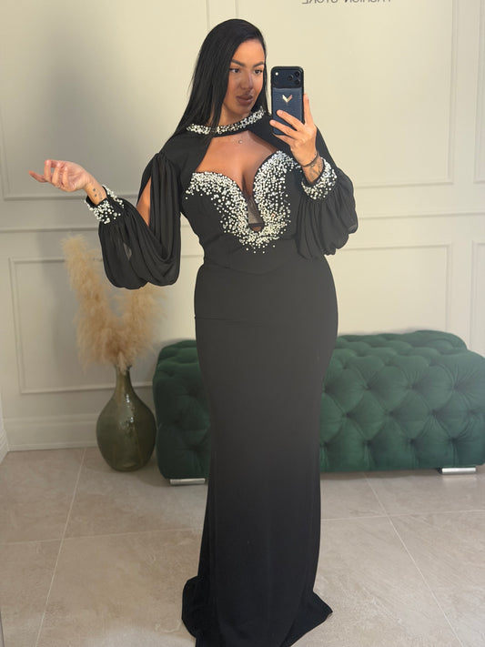 Rochie Agape lunga cu pelerina si aplicatii perle