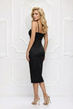 Rochie Rossie midi cu falduri si bust accesorizat cu pietre argintii