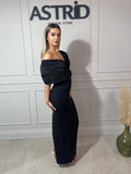 Rochie Anabela lungă umeri 3D și aplicații perle