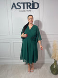 Rochie Taisia midi în cloș din voal și accesoriu floare