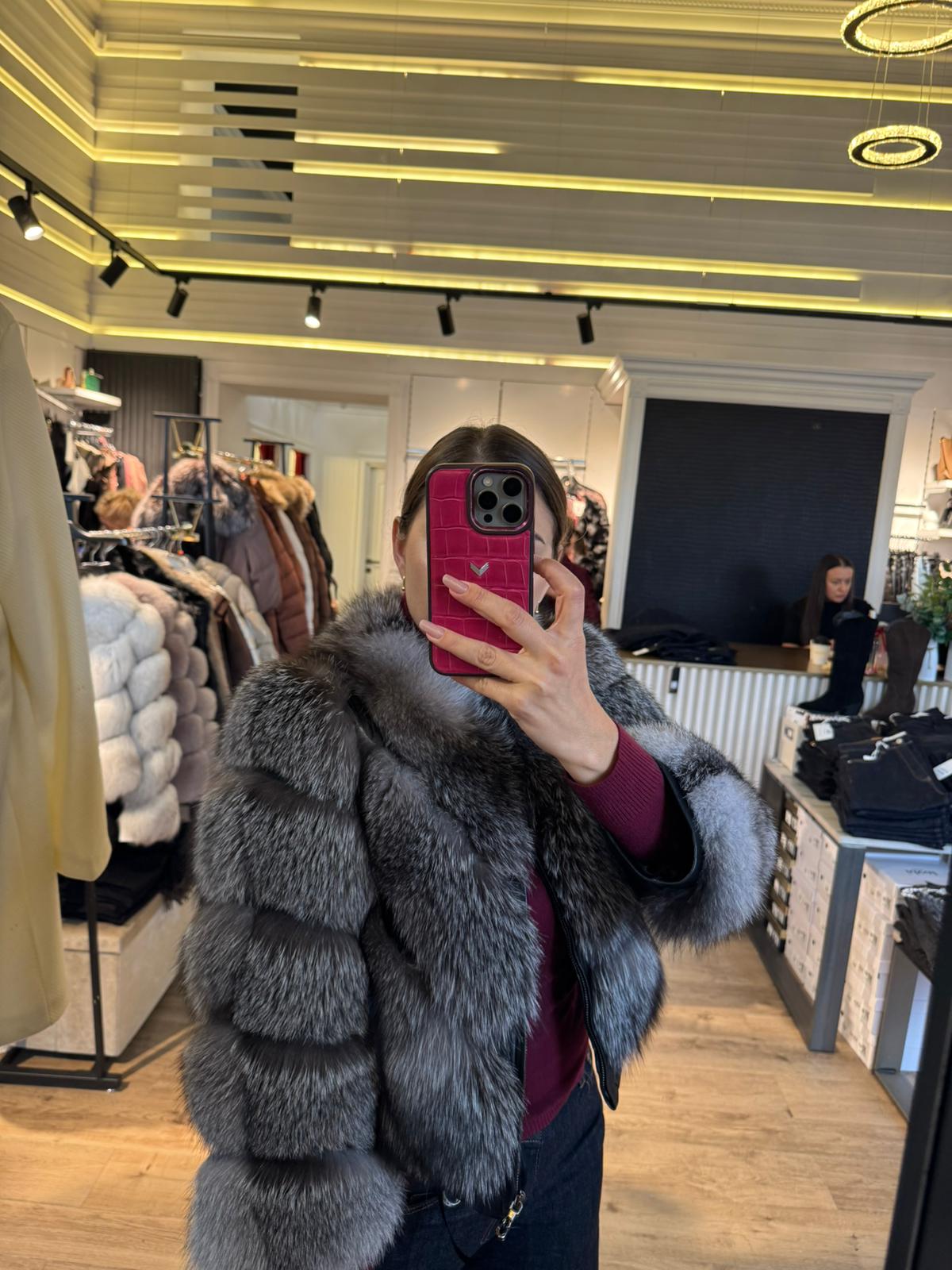 Blană naturală Selene gri cu negru