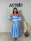 Rochie Florina midi cu corset și mânecă bufantă