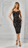 Rochie Olga midi, neagra, accesorizata cu insertii de dantela si paiete pe partea din fata, cupe din tafta, bretele late