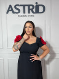 Rochie Olivia midi în cloș mânecă din flori