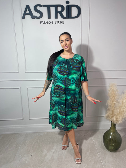 Rochie Alma midi mânecă 3/4 și imprimeu cercuri