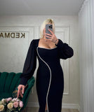 Rochie Nadine midi neagra cu maneci din voal