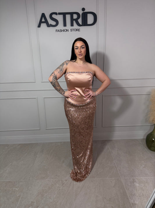 Rochie Alice lungă tip corset cu mărgele