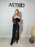 Rochie Erin lungă tip corset mâneci căzute ai aplicații pietre
