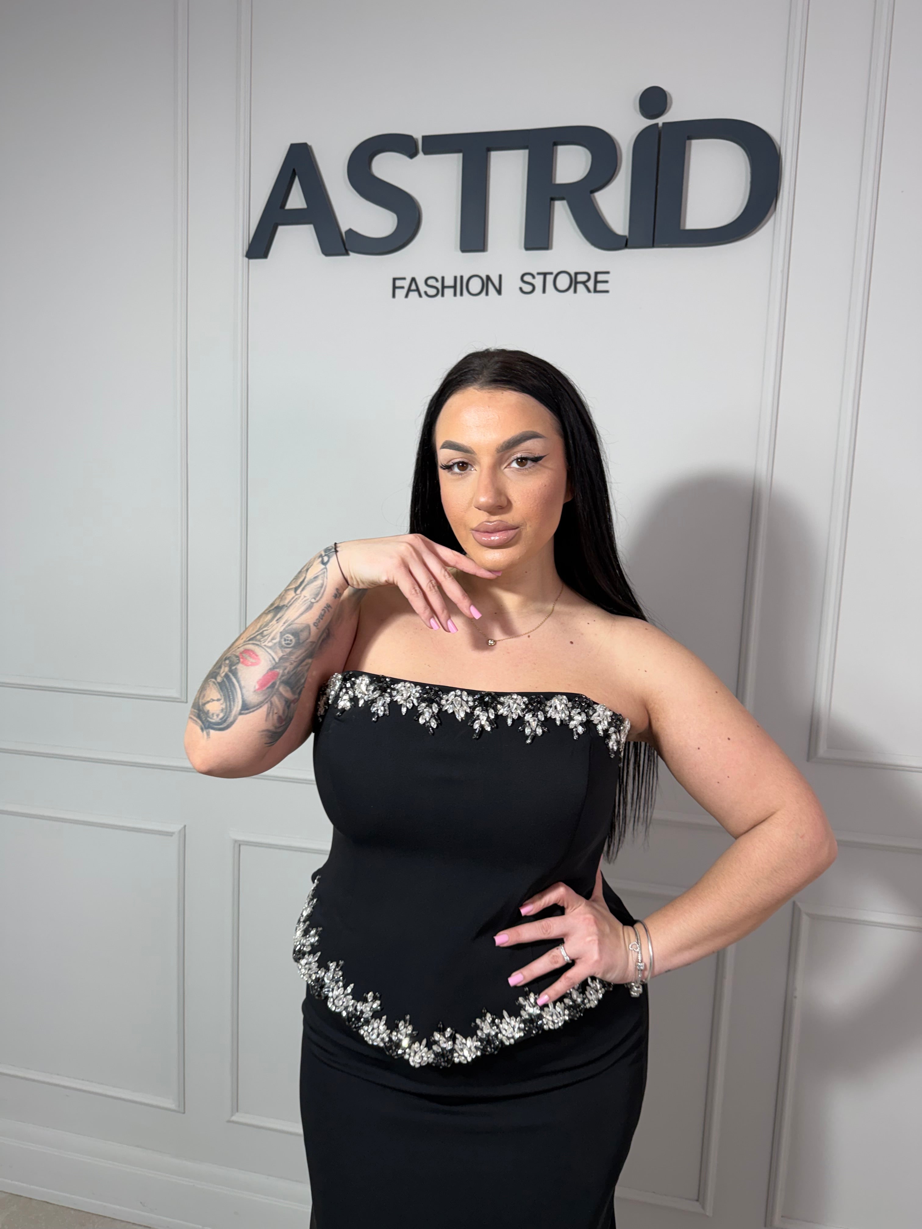 Rochie Paulina lungă tip corset cu aplicații pietre