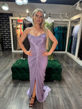 Rochie Lilas lunga cu corset si falduri