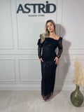 Rochie Mary lungă din paiete aplicații sclipici și mânecă lungă