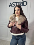 Geaca Sofi din piele eco guler blăniță și curea în talie