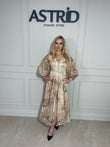 Rochie Florence midi in clos cu nasturi tip bijuterie si imprimeu floral