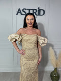 Rochie Amelie lungă din paiete cu mânecă bufantă