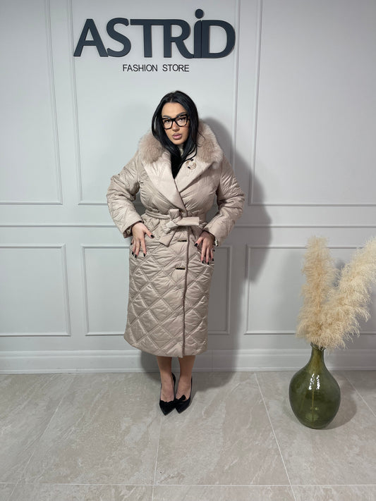 Geaca Freya lungă cu balana la guler și cordon în talie