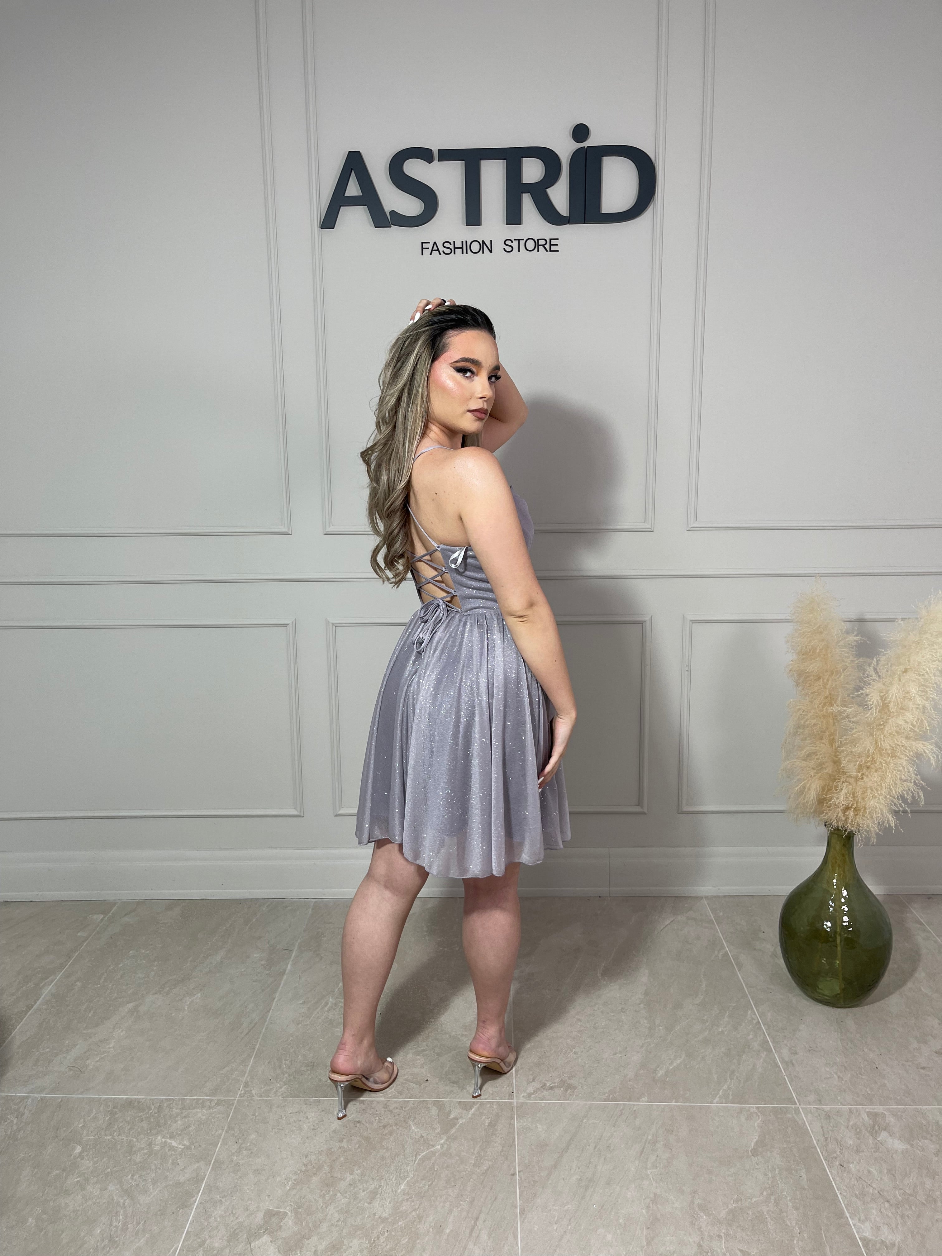 Rochie Leila scurtă tip corset inserții sclipici închidere corset