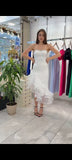 Rochie Romana midi cu volane pe picior și pietre la bust