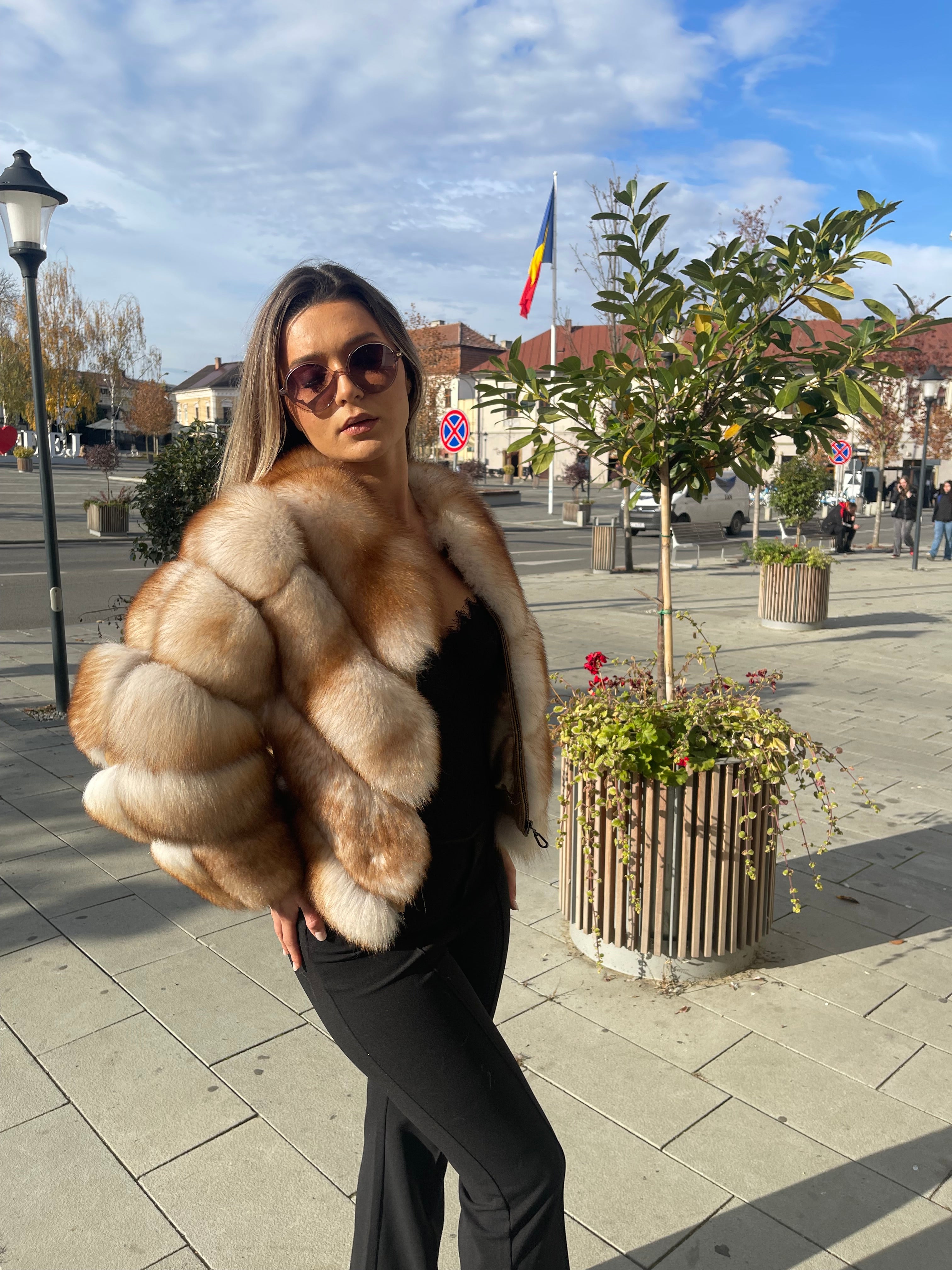 Blană naturală Wendy maro cu bej