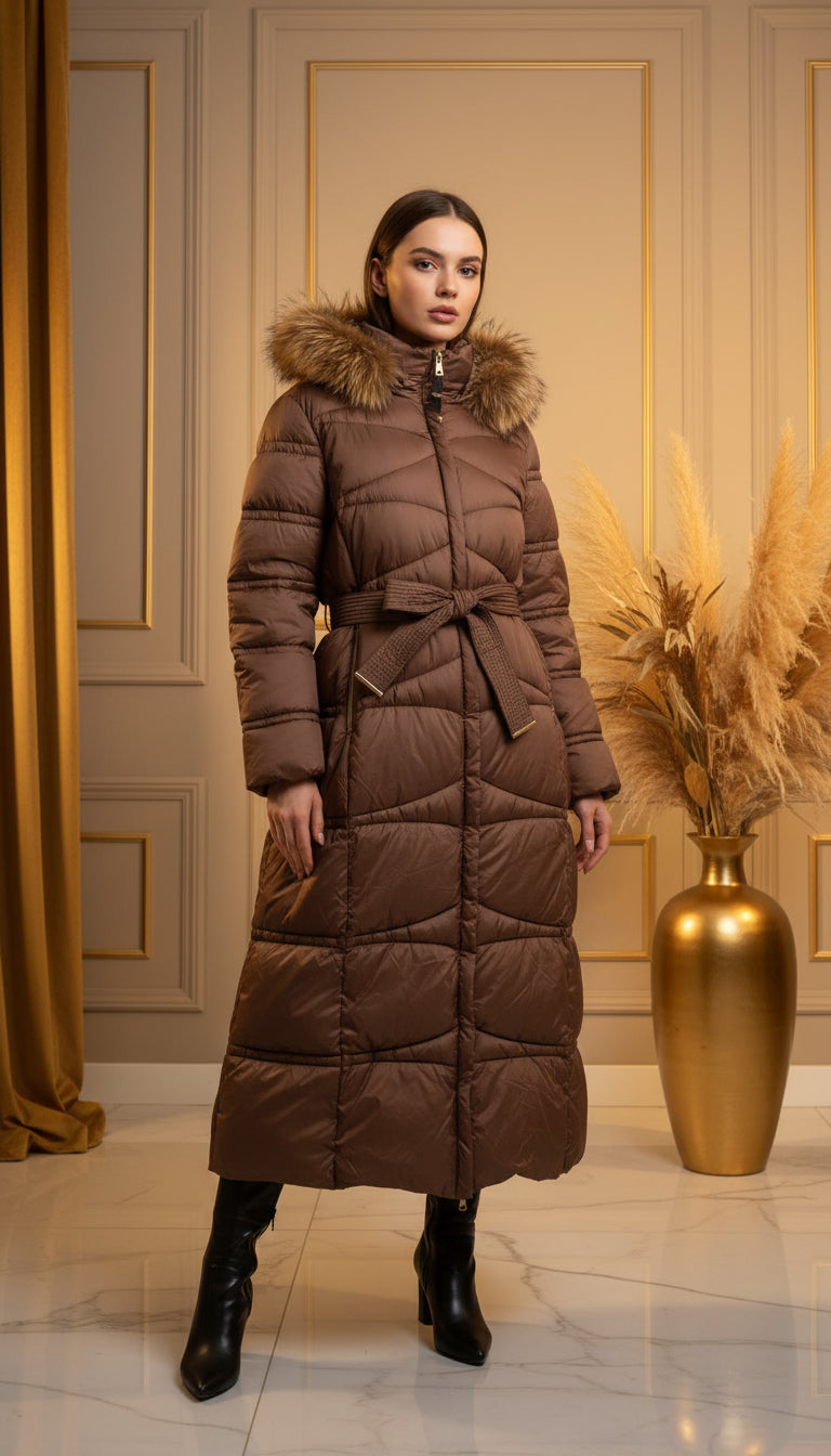 Geaca Kari lunga cu cordon in talie si gluga