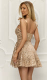 Rochie Amina aurie baby doll din dantela, bretele late
