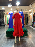 Rochie Arsi midi din voal plisată cu volane și mânecă căzută