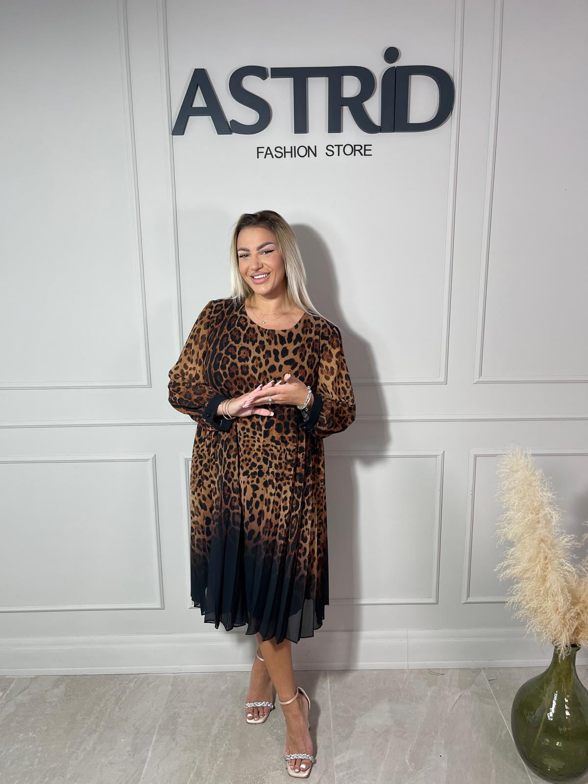 Rochie Ava midi animal print plisată