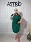 Rochie Nabila midi verde falduri în talie și mânecă scurtă