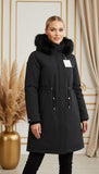 Geaca Bria lungă neagră cu glugă și reglabilă în talie