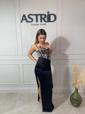 Rochie Patry lungă din satin bretele subțiri și print leopard
