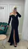 Rochie Nely lunga cu maneci tip barcuta si aplicatii perle albe