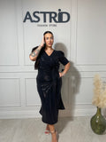 Rochie Viki midi aplicații paiete și falduri în talie