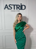 Rochie Bria midi satin la bust și aplicații pietre