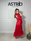 Rochie Ane midi plisată trena pe un umăr aplicații flori