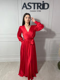 Rochie Amara lungă din satin cu cordon în talie