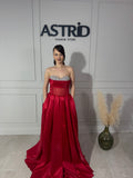 Rochie Ruby lungă tip corset aplicații pietre la bust și buzunare