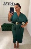 Rochie Tilli midi din satin cu crapatura in fata