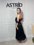 Rochie Arsi midi plisată umeri căzuți și curea în talie