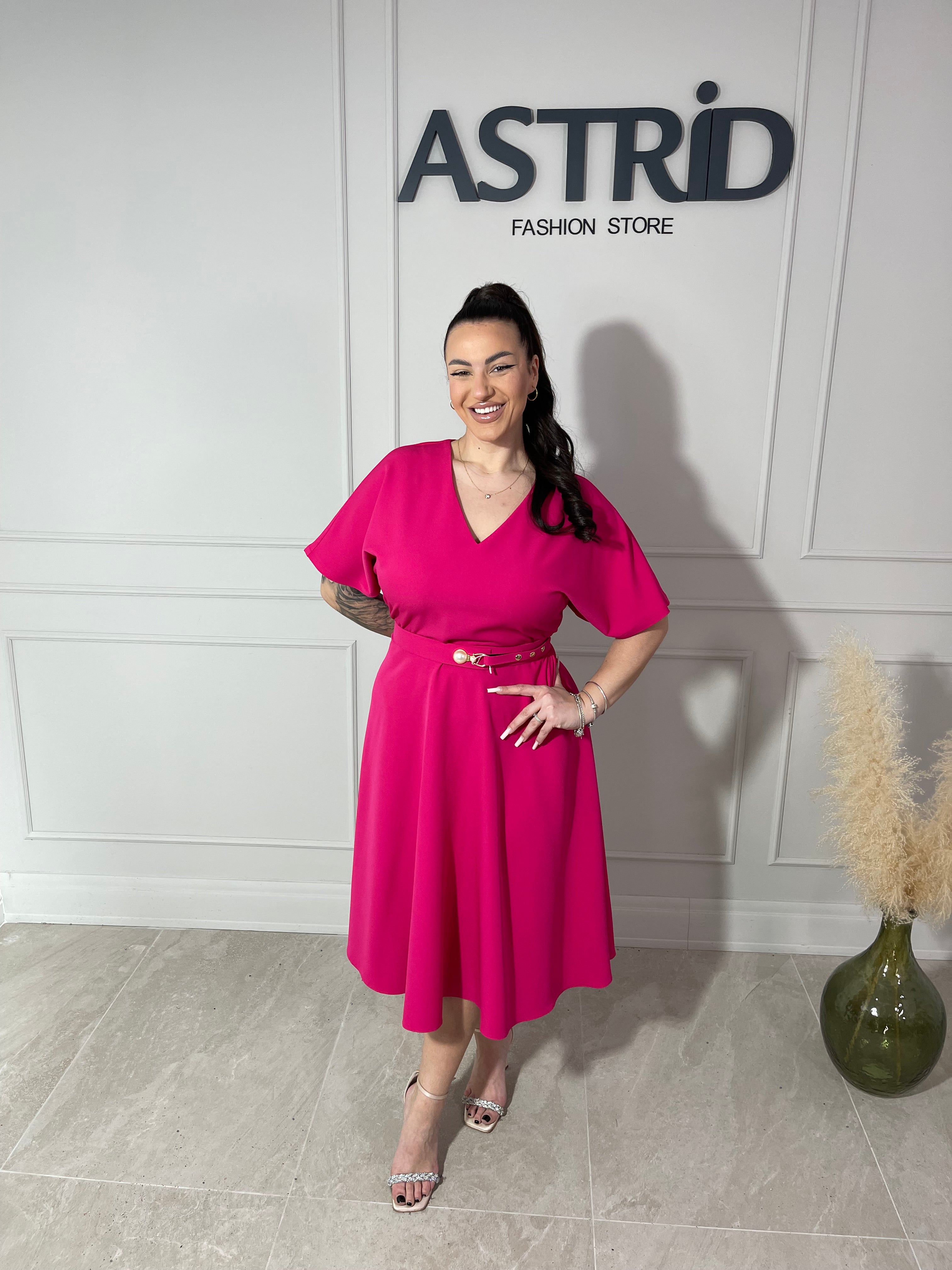 Rochie Helga midi evazați curea în talie