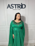 Rochie Ulises midi din voal plisată cu mâneci despicate și aplicații pietre la bust